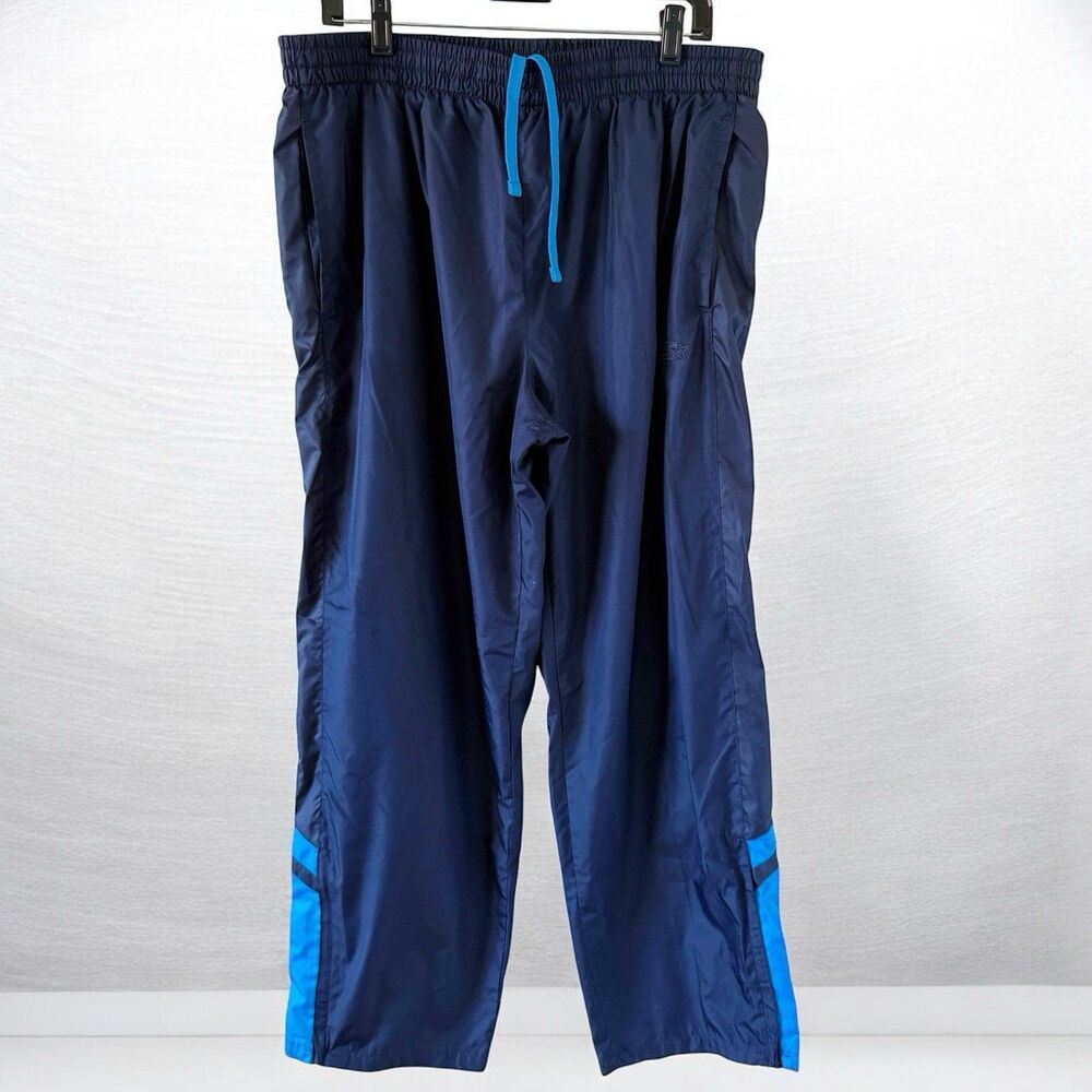 Vintage Starter Windbreaker Track Pants Mens L Mesh Lined Ankle Zip Y2K Blue